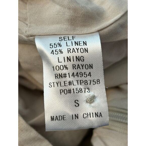 Luxxel Top Size Medium Beige Linen Rayon Button Puff Sleeve Cropped Bohemian - Picture 9 of 12